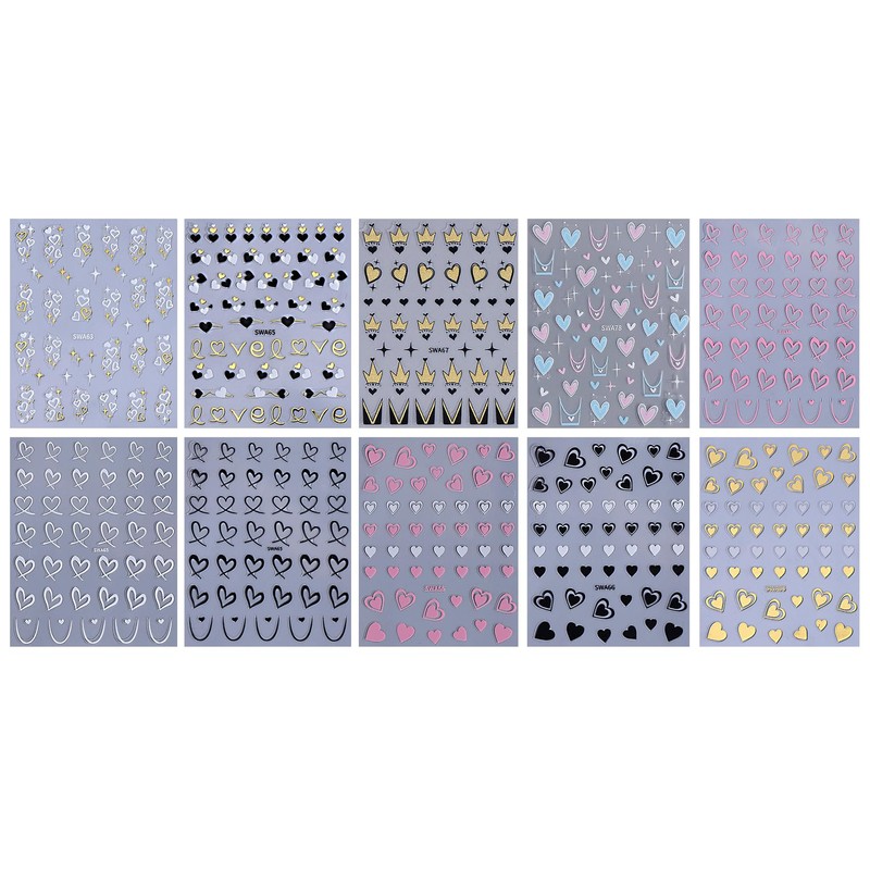 JMEOWIO Nagelsticker Valentinstag 10 Blatt Nail Art Sticker Selbstklebend Nagelaufkleber