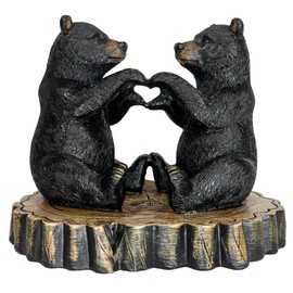 Two Black Bears Heart Hands Figurine – 6” Wide Whimsical Bear Couple I Love You Statue – Rustic Home, Cabin, Lodge, Office Decor