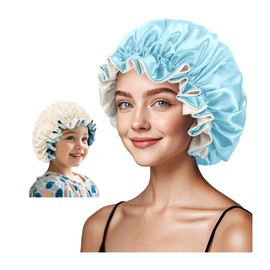 ZURLEFY Silk Bonnet for Kids, Double Layer Infant Satin Sleep Hat, Blue Hair Bonnet for Girls Boys Toddler Curly Hair Night Cap (65-06S)