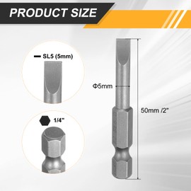 sourcing map 20pcs SL5 Slotted Screwdriver Bits 5.5mm Slotted Tip 1/4" Hex Shank 50mm (2") Long Magnetic Flat Head S2 Steel Screw Driver Drill Bits Industrial Power Screwdriver Bit
