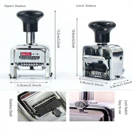 Self Inking Number Stamp Yipgou 7 Digits Automatic Numbering Machine Metal Number Stamps Kit Home Office School Desktop Stationery for Numbering Consecutive, Duplicate with Digit Pen and Ink Pad