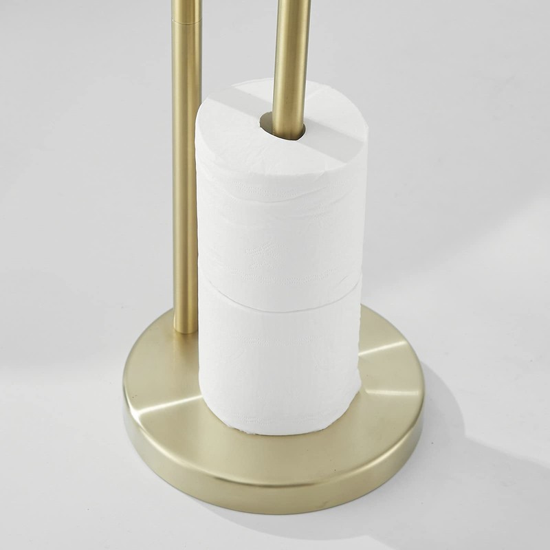 Free Standing Toilet Paper Roll Holder Stand with Reserve, Gold
