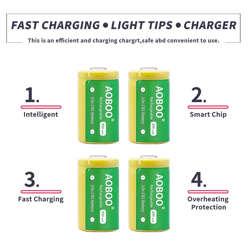 4PCS 3volt 300 mAh CR2 15270 Battery + Chargerl Rapid