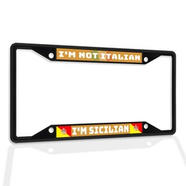 Fastasticdeals Metal Insert License Plate Frame I'm Not Italian Sicilian Weatherproof Car Accessories Black 4 Holes Solid Insert