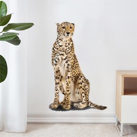 ROFARSO Lifelike Cool Cheetah Animal Wall Stickers Removable Leopard Wall Decals Peel and Stick Wall Art Decorations Home Decor for Kid Nursery Baby Bedroom Living Room Playing Room Mural