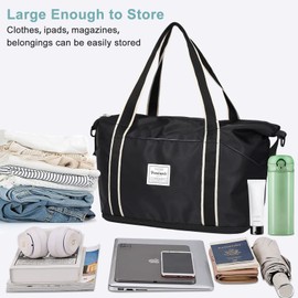 DMLuna Travel Duffel Bag, Tote Sports Gym Bag, Shoulder Overnight Weekender Bag for Women & Men, Hospital bag, Expandable Duffel Bag with Trolley Sleeve/Wet Pocket, Black