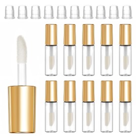 10Pcs Empty Lip Gloss Tubes 1.2ml Gold Lipstick Containers Round Lipgloss Tubes Clear Mini Refillable Lip Balm Bottles Big Brush Lips Gloss Tube Cosmetic Bottles for Samples Lips Balms Travel Split