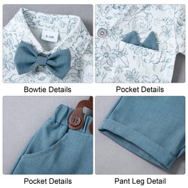 YALLET Baby Boy Clothes Suit Infant Boy Gentleman Outfits Dress Romper Shirt+Bowtie+Suspender Shorts(Blue Print, 0-3 Months)