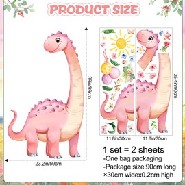 RAINBOW WSK Dinosaur Wall Decals for Girls Room Pink Dino Wall Stickers with Flowers Sun Palm Leaves Kids Baby Nursery Bedroom Playroom Living Room Classroom Home Wall Decor UV24Y11661-Pink