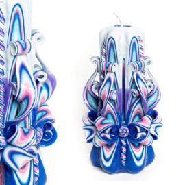 Carved Candle Artisan, Handcrafted Decorative Dipped Candle, Home Decor, Fancy Unique Birthday Gift, Thanksgiving Gift, Christmas Large Candle, Present for mom, Blue White, Iris 6"