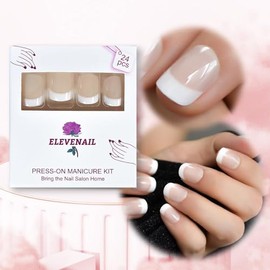 Elevenail Natural Beige Nude Blanco Presione En Uñas Cortas Squoval French Uñas Postizas Uñas Postizas Easy Wear Salón Manicura Reutilizable Gel Uv Uv