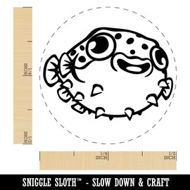 Happy Little Pufferfish Rubber Stamp for Stamping Crafting Planners - 1/2 Inch Mini