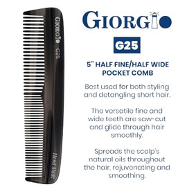 Giorgio G25 FineTooth and WideTooth Pocket Comb - Hair Styling Comb for Men and Women, Handmade Beard Combs for Men, Barber Combs, for Grooming,Saw Cut and Polished (Black Graphite)