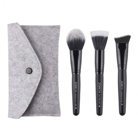 New 3-Piece Makeup Brush Set with Black Wood Grip and Covers Black 2ea