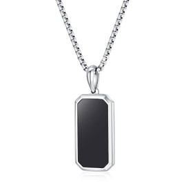 GAVU Men's Dog Tag Pendant Necklace Made of Natural Gemstones, 55 cm, Stone, Onyx