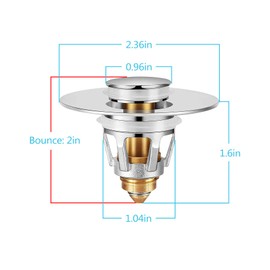 Universal Sink Stopper with Hair Catcher, Faster Drainage, Bathroom Sink Drain Strainer in Brass, Pop Up Drain Cover, Basin Plug for 1.04~1.97 Inch Drain Hole