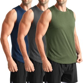 TURLAT 3 Pack Men's Workout Tank Top Dry Fit Sleeveless Shirts for Men Gym Running Muscle Mesh Tank Tops Moisture Wicking Lightweight XL
