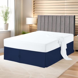 Cotton Metrics Linen Falda de cama de algodón egipcio 100 % puro, calidad de hotel, 800 hilos, longitud de caída, tamaño Queen, color azul marino sólido