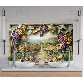 Myphotostation 12Wx10H'' Tuscan Vineyard Escape Scenic Grape Tempered Glass Backsplash, Glass Splashback For Kitchen, Stove Wall Protector, Cutting Board, Cooker Wall Panel, Stove Back Cover