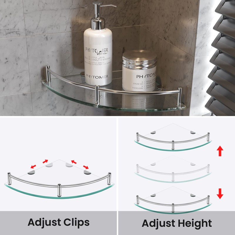 YorkHoMo Glass Corner Shelves Tempered Bathroom Eestantes para Baños with