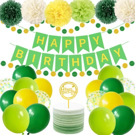 Green Yellow Birthday Decoration Happy Birthday Banner Tissue Paper Pompoms Round Circle Garland Green/Yellow Balloons Green Confetti Balloons Birthday Decoration