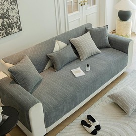 NUODWELL Chenille Sofa Cover, Non-slip Cushion Slipcover, L Shape Sofa Protector, Washable Furniture Protector, Universal Soft Couch Covers for Living Room Dogs Pets Cats (Dark grey, 70 * 150cm)