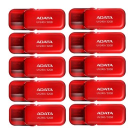 Kit 10 Piezas Memoria USB 32 GB ADATA (Modelo AUV240-32G-RRD) Flash Drive Rojo 2.0, Compatibilidad Completa, USB Tipo A con Capucha Abatible