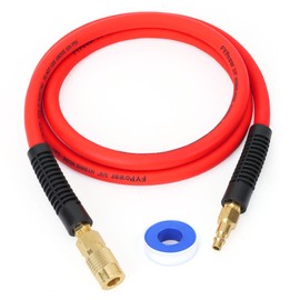 FYPower Air Compressor Whip Hose 3/8 Inch x 6 Feet Lead in Hybrid Hose with Fittings, Flexible and Kink Resistant, 1/4" Industrial Quick Coupler and Plug Kit, Red