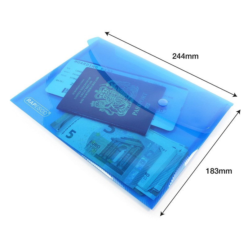 Rapesco 0689 Popper Wallets, A5, Assorted Transparent Colours, Pack of