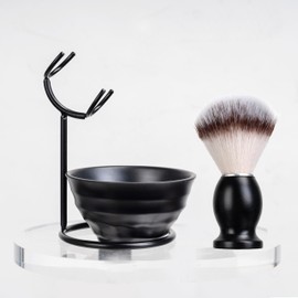 Shaving Brush Set for Men, 4pcs Synthetic Shaving Brush with Shaving Soap, Stand and Shaving Bowl