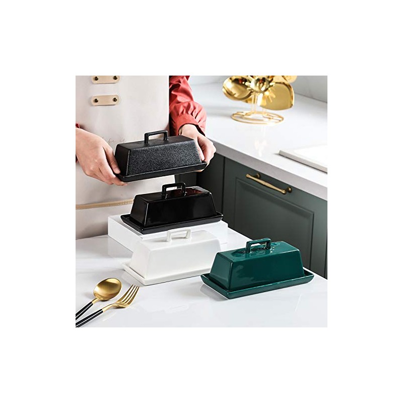 Sizikato Porcelain Butter Dish with Lid, Matte Black-7.5 inch