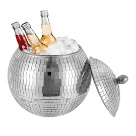 Kathring Champagne Ice Buckets, 0.4 Gal Stainless Steel Disco Ball Ice Bucket Removable Retro Drink Bucket Party Supplies with Lid for Cold Beer Beverage Ice Home Parties