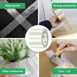 BOMEI PACK Mono Filament Strapping Tape, 4 inches×45yds, 5.5mils Reinforced Strapping Fiberglass Packing, Clear Filament Heavy Duty Wearproof Tape