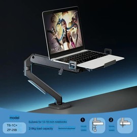 Notebook mechanical arm tray bracket adapted notebook tablet tray clip desktop senior sense - Color: Carbon fiber black