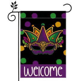Happy Mardi Gras Mask Garden Flag 12x18 Inch Double Sided Burlap Home Outdoor Decoration Carnival Holiday Party Yard Garden Flag -B