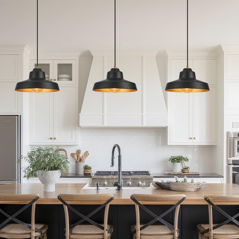 ALAISLYC 12 Inch Black Pendant Light Fixture,Farmhouse Hanging Lamp Adjustable