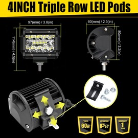 LED Pods: MUVKQC 4inch 60W LED Work Lights 12000LM Triple Row Pod Lights Cube Lights Off-Road Driving Lights Spot Lights for Trucks ATV Tractor Trailer Pickup Golf Cart Mower (10PC)