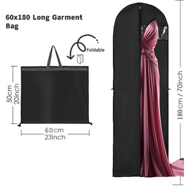 Garment Bag Long 60 x 180 cm Breathable Clothes Covers Foldable Travel Garment Bag Clothes Cover Fleece Dustproof Garment Cover with Handles Protective Bags for Wedding Dresses Evening Dresses (60 x