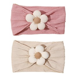 Pack of 2 Baby Girls Stretchy Nylon Headbands, Baby Flowers Headband, Hair Band for Newborns Toddlers Children