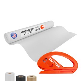 IDL Packaging White Kraft Paper Roll 24" x 2160" (180 feet) with Cutter - Quality White Paper Roll 50lb Thickness for Packing, Moving, Shipping & Crafts/Arts - Natural Wrapping Craft Paper