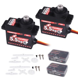 HobbyPark 2-Pack Waterproof 5.5kg High Torque Micro Servo Coreless Motor Metal Gear Arduino Servo RC Servo for 1/24 Crawler Cars Boats Robotics FCX24 SCX24 Steering Servo 4.8-8.4V