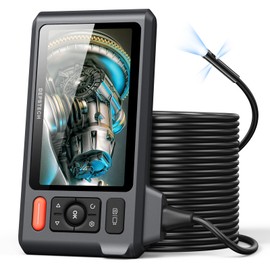 Triple Lens Endoscope Camera with Light with 50FT Semi-Rigid Cable, DEPSTECH 5" IPS Screen Sewer Inspection Camera, 1080P Industrial Borescope, Split Screen, Waterproof Drain Pipe Tool, Carrying Case