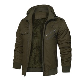 HOOD CREW Men’s Jackets Winter Thicken Fleece Lined Outerwear Tactical Military Cargo Jacket with Hood Armygreen XXL