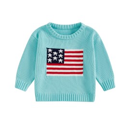 Toddler Baby Boy Girl 4th of July Outfit Long Sleeve Crewneck American Flag Sweater Memorial Day Patriotic Pullover Knit Tops (Green, 9-12 Months)