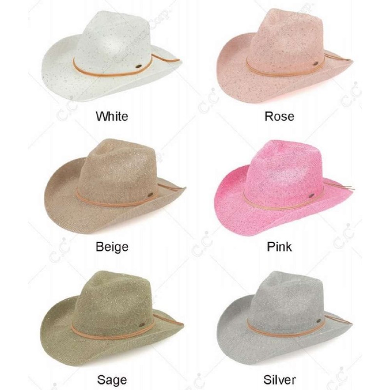 C.C Sparkly Sequin Cowboy Hat with Suede String Trim, Silver