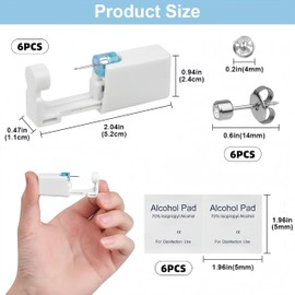 Aucuu 6 Pack Disposable Ear Piercing Gun, Painless Disposable Self Ear Piercing Kit, Safety Asepsis Earring Ear Stud Gun Kit Tool with 6 Ear Studs for Girls Women Men, White