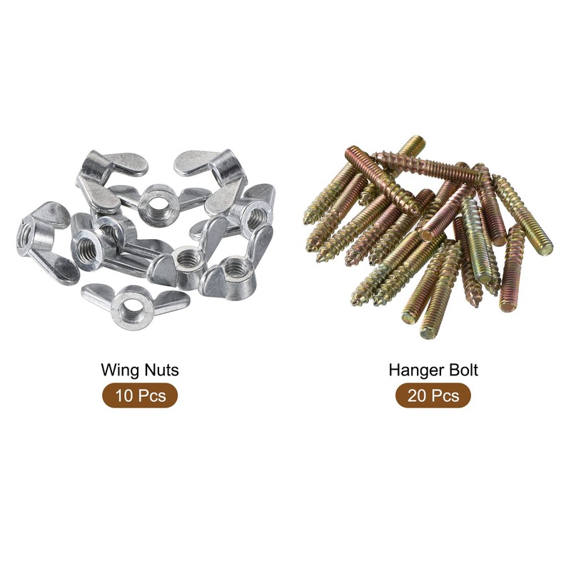 uxcell 20pcs M4x25mm Hanger Bolt, 10pcs M4 Wing Nuts for