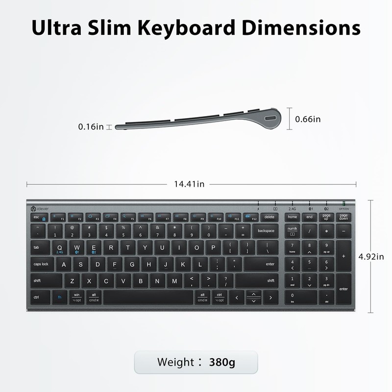 iClever DK05 Bluetooth Keyboard and Mouse Combo - 2.4G Wireless