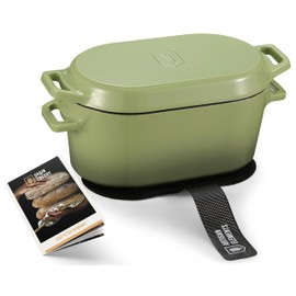 KooK Enameled Cast Iron Dutch Oven for Sourdough Bread Baking - 3.4 Qt Pot with Lid for Even Heat Distribution - Includes Silicon Bread Sling and Recipe Book for Home Bakers