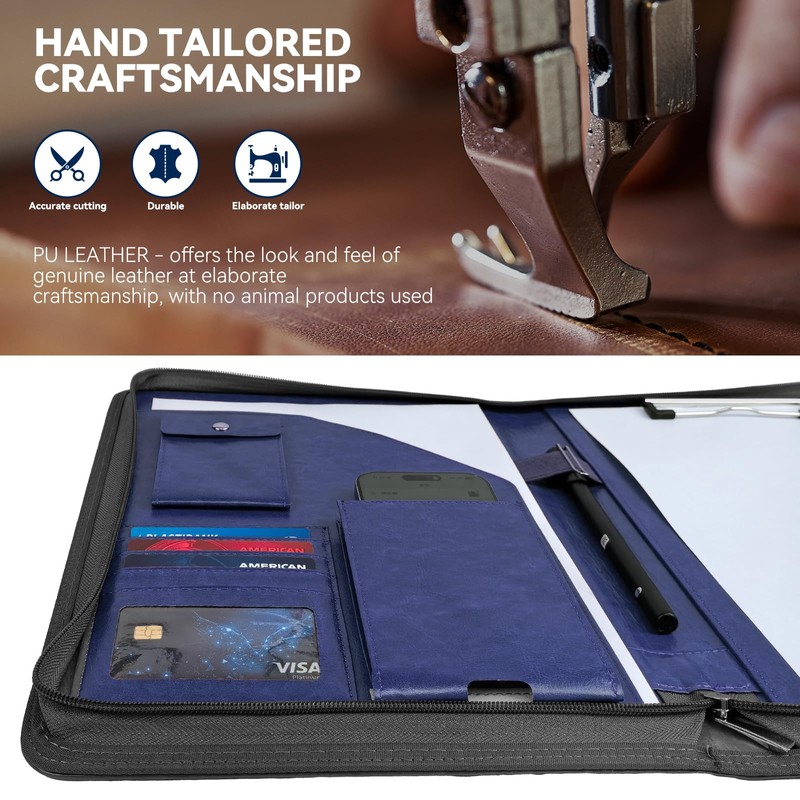 Zippered Padfolio Organizer, WRIYES Leather Planner Binder, 10.2 Inch Portfolio